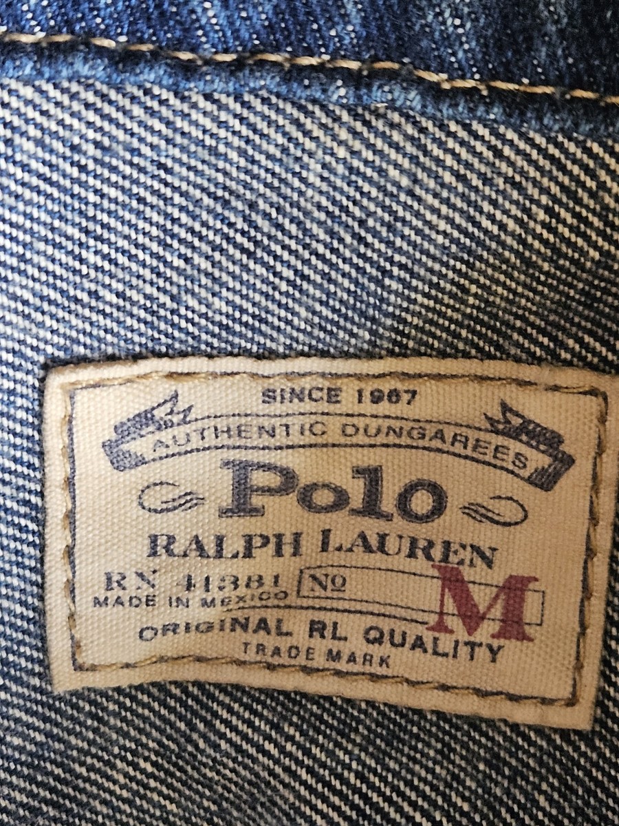 Vintage Polo Ralph Lauren M Medium Dungaree Trucker Jacket Blue