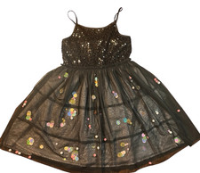 Cat  Jack Girls Black Sequin Confetti Tulle Party Dress L 10/12 Fit Flare