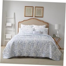 - Quilt Set, Soft Cotton Bedding with Reversible Design, Medium King Blue