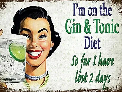 Retro Vintage Gin Tonic Diet Women Tin Metal Signs Home Décor 8x12