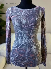 USA New VOCAL Womens EMBELLISHED CRYSTAL FLEUR DE LIS SUBLIMATION SHIRT S M L XL