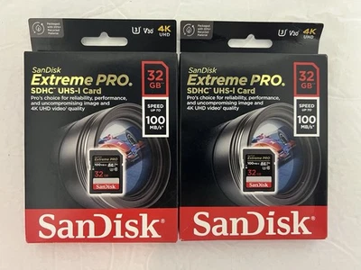 **NEW** Sandisk Extreme Pro SDHC UHS-1 Card 32GB 4K UHD NOS (Lot Of 2) - Image 1 of 2