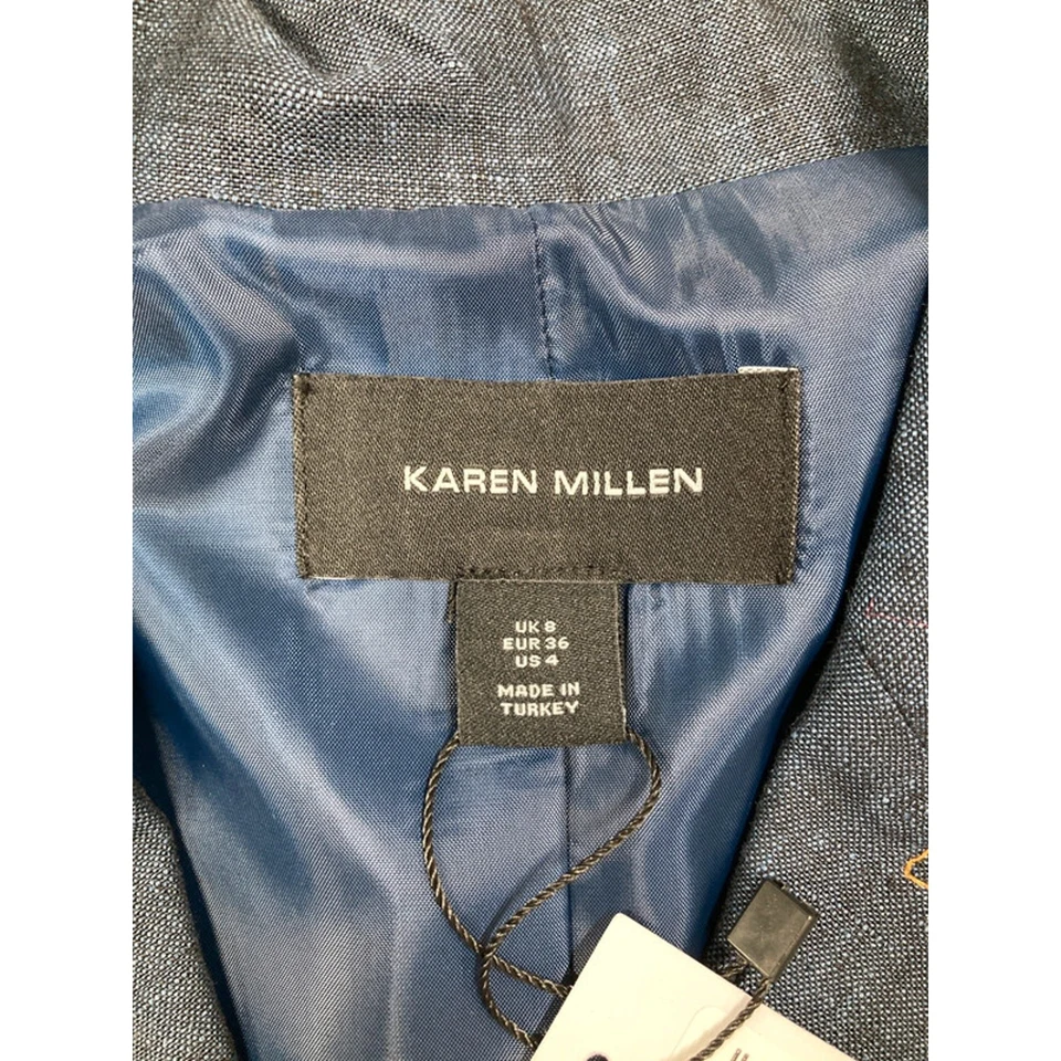 New Karen Millen Blazer Jacket Womens 8 Blue 100% Linen Tailored Cropped - Image 4 of 4