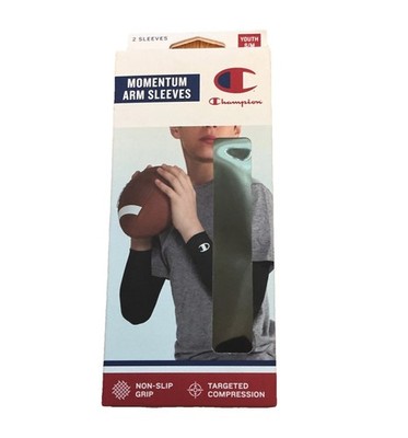 Champion Momentum Arm Sleeves Targeted Compression Non-Slip S/M Black 2-Pack