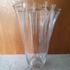 Very Large Clear Glass Handkerchief Vase 20”Tall 12" Wide, Hand Blown Polished.