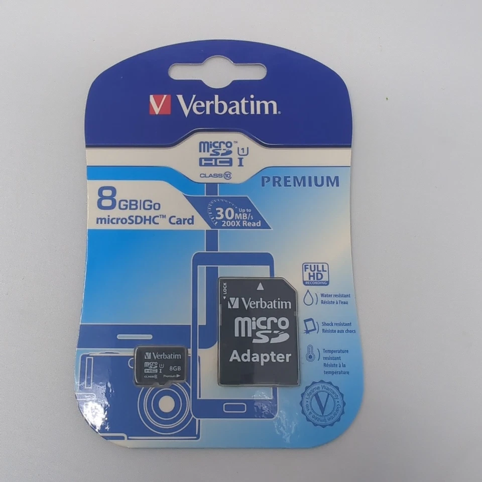 Verbatim 8GB Micro SDHC Card Class 10 w/ SD Adapter 44081 - NEW Sealed - Image 3 of 4