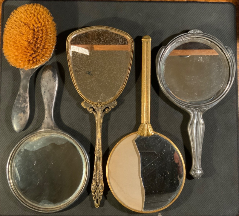 Antique Victorian & Other Vinyage Hand Vanity Mirrors and brush Lot. As is.