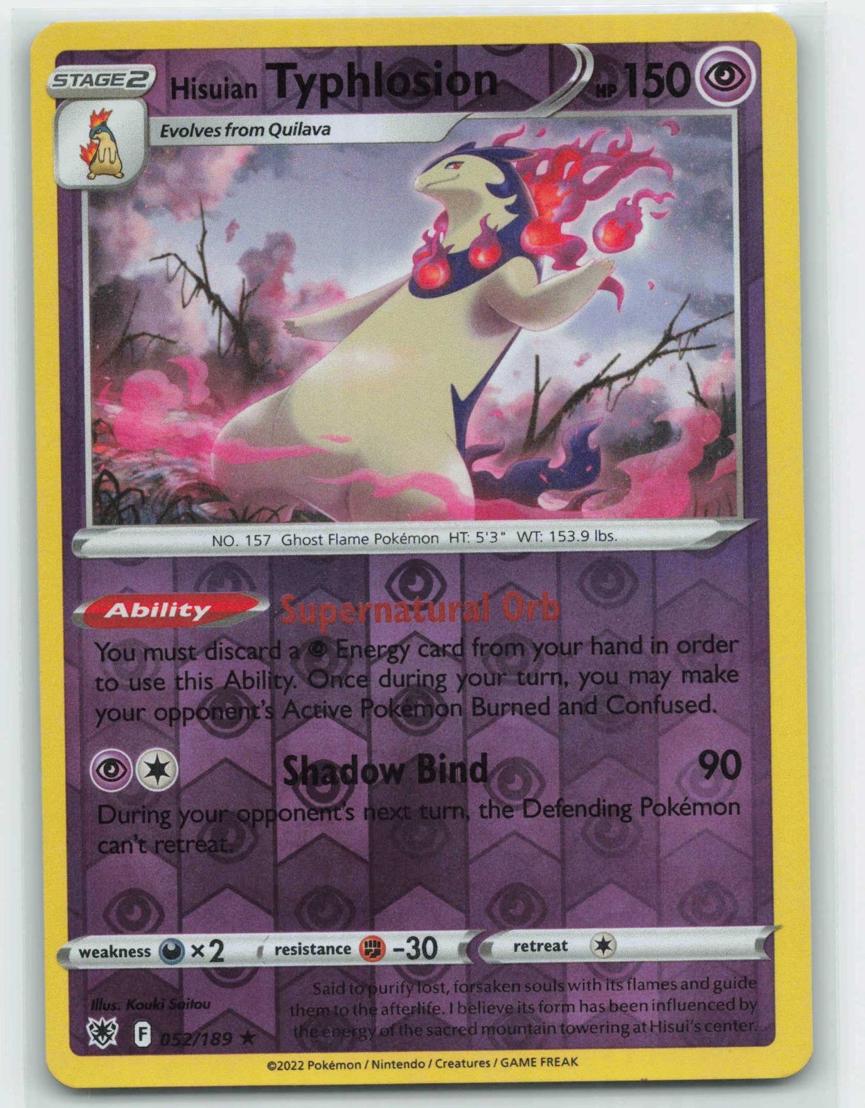 2022 Pokemon, Astral Radiance, #52/189 Hisuian Typhlosion, Reverse Holo Rare NM