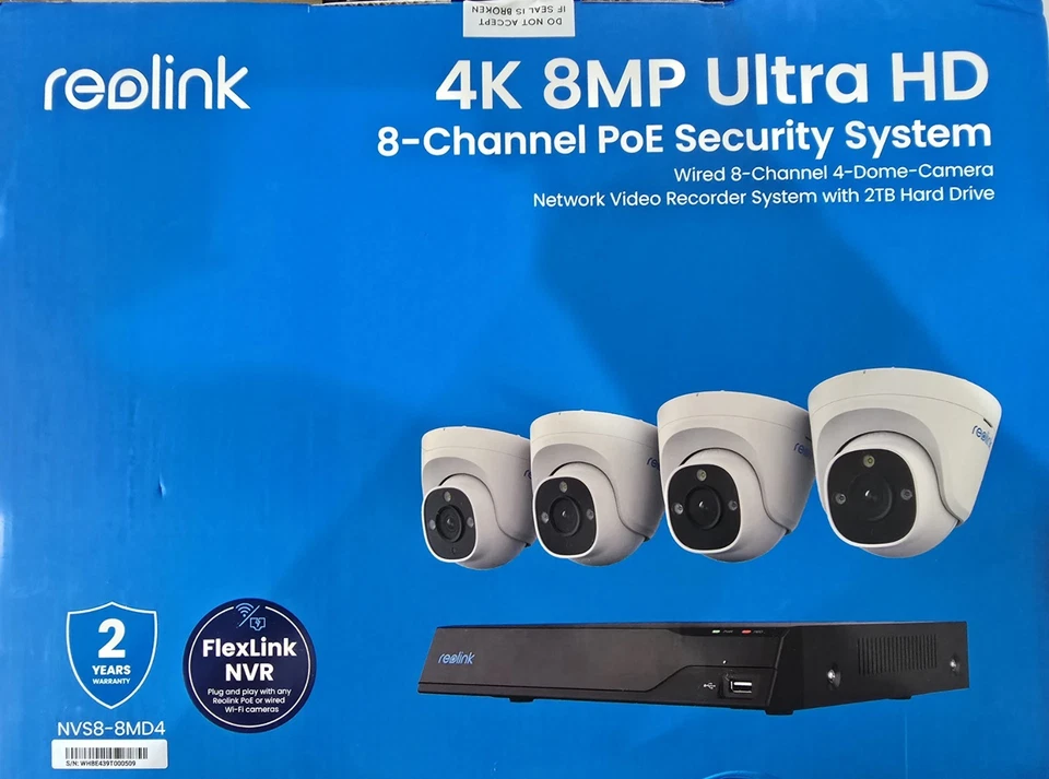 Reolink 4K 8MP Ultra HD CCTV Set 8-Channel 4K PoE 4 Cameras IP66 Waterproof - Image 2 of 4