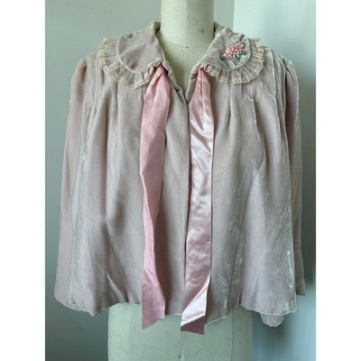 Antique 1910s Edwardian Cropped Jacket Sz S Silk Velvet Silk Lined Cottagecore