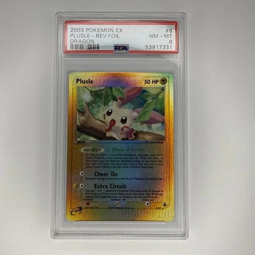 Pokemon Plusle 8/97 EX Dragon Reverse Holo e-Reader 2003 English Rare PSA 8