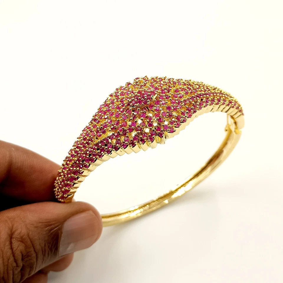 Elegant Gold Plated Ruby Bangle Bracelet – Indian Wedding Jewelry, Traditional B - Image 2 of 4
