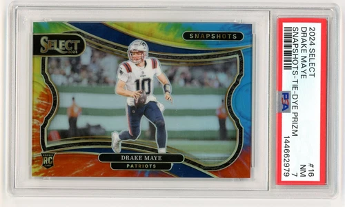 2024 Panini Select Drake Maye RC Rookie Snapshots Tie Dye /25 PSA 7 NM (DG)
