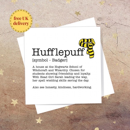 PERSONALISED HUFFLEPUFF DEFINITION CARD - Harry Potter, Thank You ...