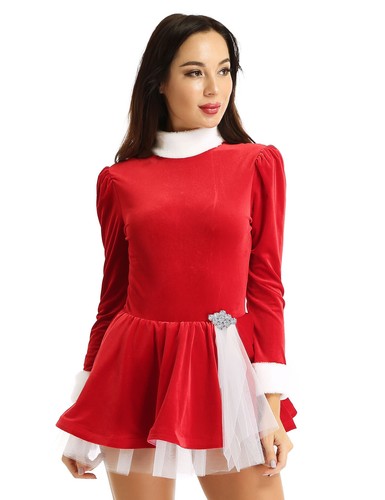 Women's Christmas Dress Santa Claus with Hats Costume Leotard Dresses Dancewear - Picture 23 of 33