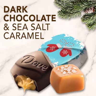 DOVE-FROSTY FESTIVE SILKY Dark Chocolate Sea Salt Caramel LIMITED VALUE BULK BAG