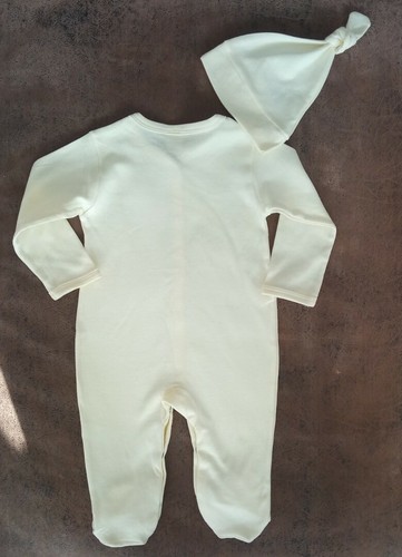 Neu Set 2 Strampler mit Mütze Gr 74, 6-9 M, Schlafanzug Overall Pyjama Grau Gelb - Bild 5 von 10