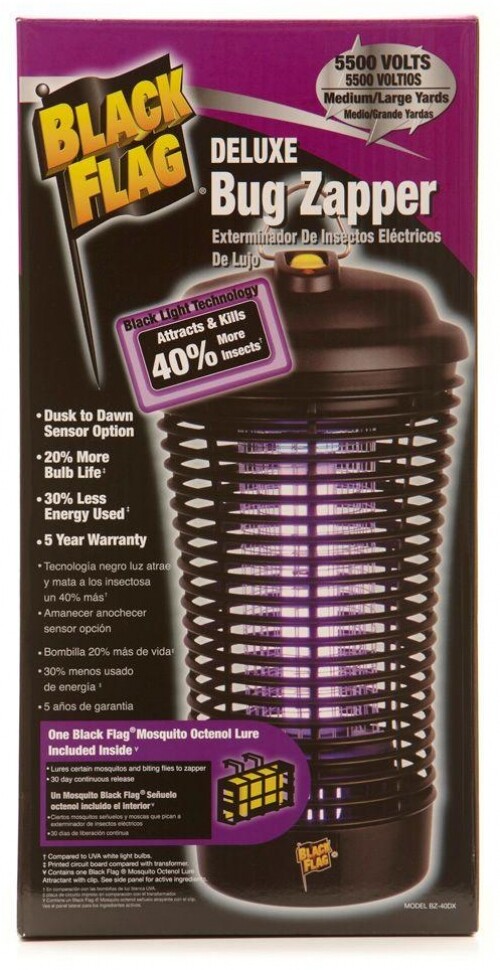 Black Flag Deluxe Bug Zapper 40 Watt Black Light Technology Dusk to