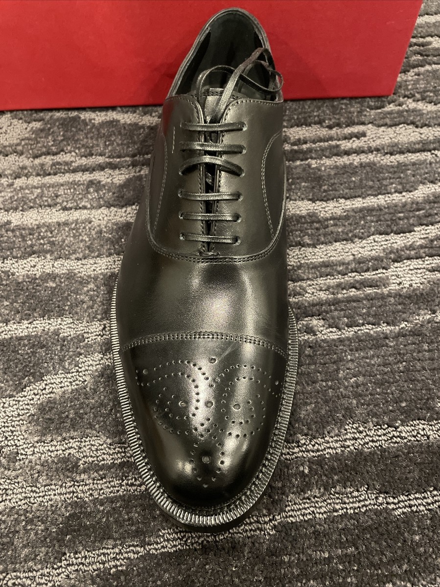 $650 New Salvatore Ferragamo Mens Black Shoes Dress Cap Size