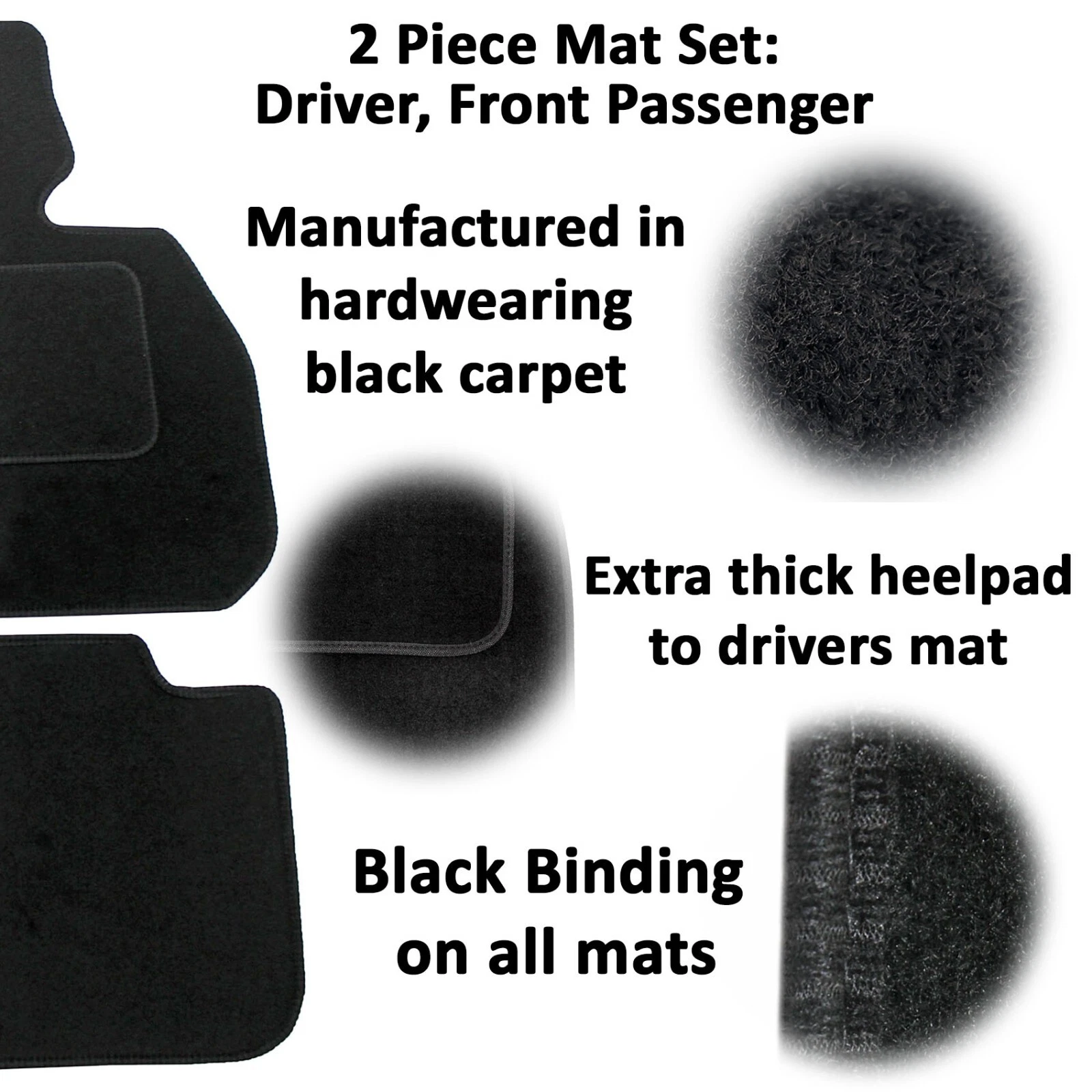 VW Caddy Carpet Van Mats Anti Slip Backing Heel Pad Detail