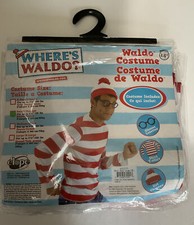 Where's Waldo Shirt Hat Glasses Adult Halloween Costume Kit Small/Medium NEW