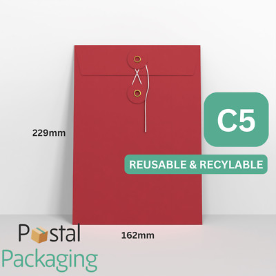 C5/A5 (229 x 162mm) RED String & Washer Envelopes Button Tie QUALITY ...