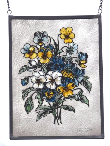 Bleiverglasung Fensterbild Bernhardt Glasmalerei "Strauß mit Stiefmütterchen"    - Bild 6 von 8