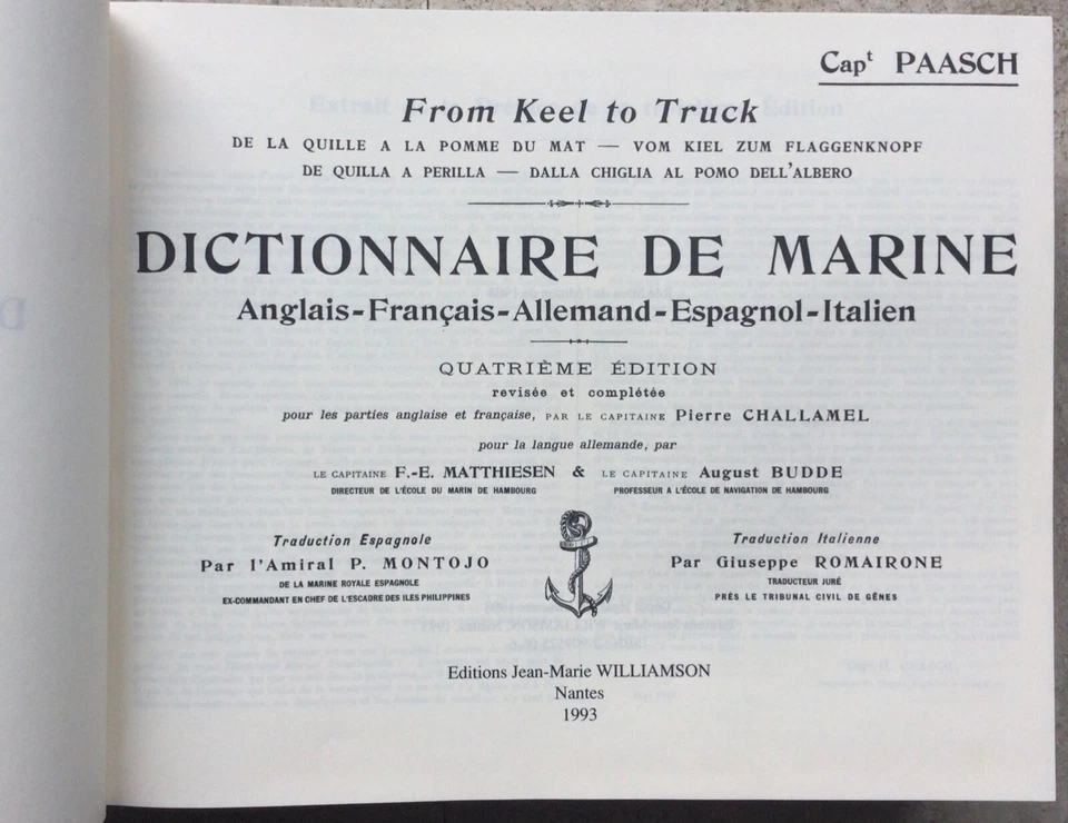 Capt PAASCH DE LA QUILLE A LA POMME DU MÂT DICTIONNAIRE DE MARINE WILLIAMSON 93 - Photo 3/4