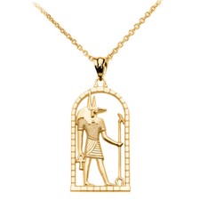 Gold Egyptian Anubis Pendant Necklace (Available in Yellow/Rose/White Gold)