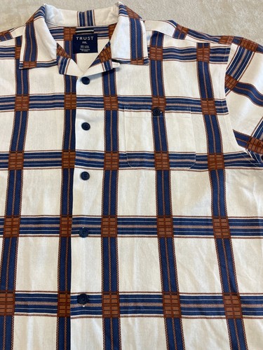 Trust Shirt Mens 2XL Blue Button Down Casual Short Sleeve Linen Blend - Picture 8 of 9