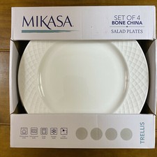4 New Mikasa Trellis Bone China Salad Plates 9" White
