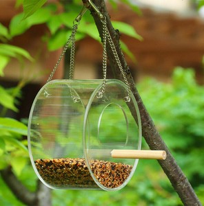 Hanging Acrylic Wild Bird Feeder Food Box Parrot Feeder With Stand