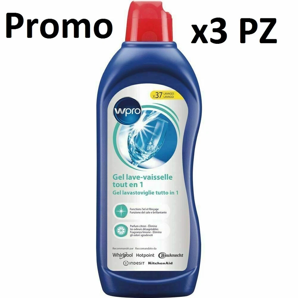 3 PZ Gel lavastoviglie tutto in 1 WPRO (750ml X 3) 484010678152 Whirlpool GEL753