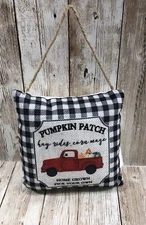 Farmhouse Style Fall Décor Hanging Doorknob Pillow Red Truck & Buffalo Plaid