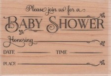 Hampton Art Baby Shower Invitation Wood Mounted Rubber Stamp PS0979 3.5" x 2.5