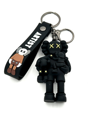 3D Kaws Keychain ( BlackCarrying) Figure Keyring and Hand Strap