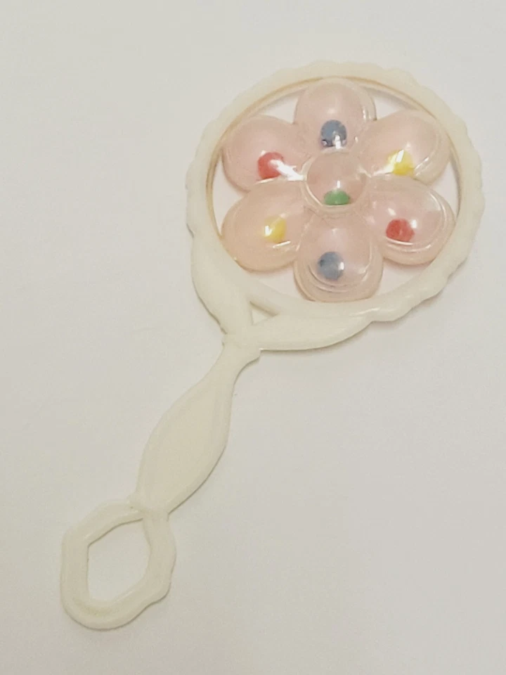 Juguete Sonajero Bebé Vintage Flor Plástico Rosa 5" Foto 3 de 4