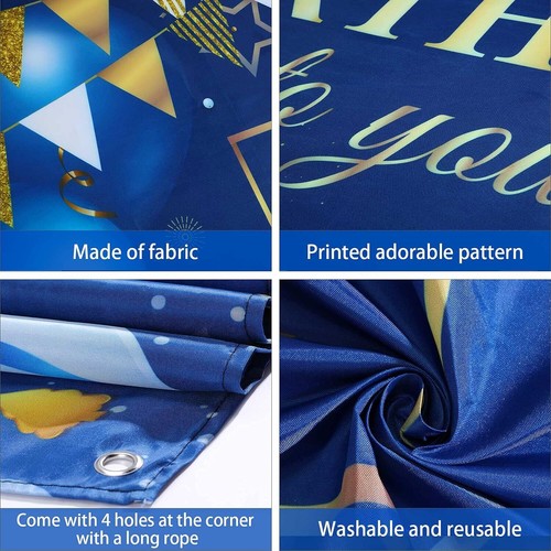 Happy Birthday Decorations Backdrop Banner for Men, Navy Blue and Gold Happy Bir - Picture 3 of 11