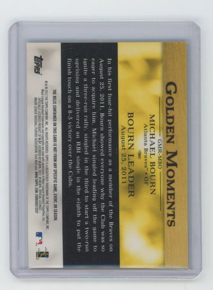 2012 Topps Game-Used Patch Michael Bourn Baseball Card 19/99 #GMR-MBO - Image 2 of 2