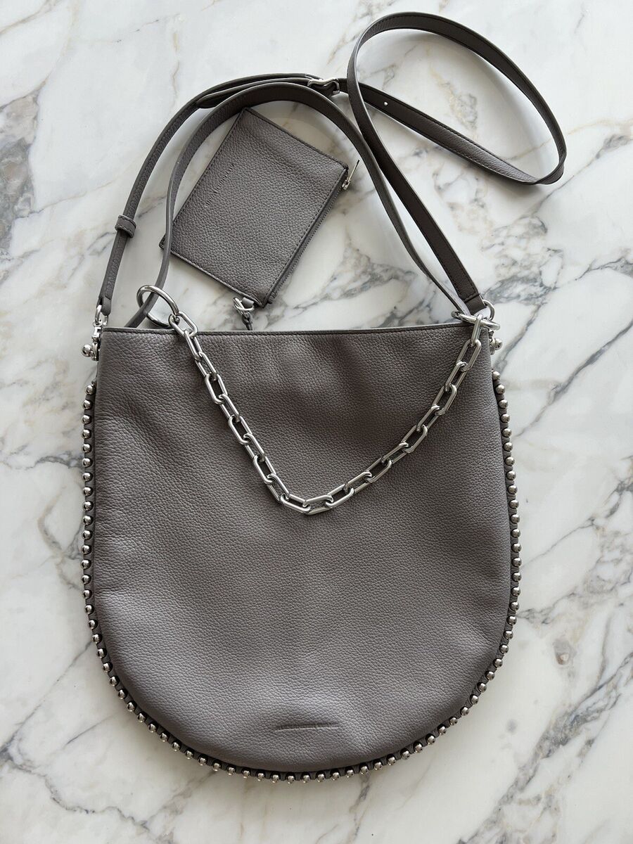 Alexander Wang Roxy Hobo Leather Sling Bag Studded Silver Alexander Wang Roxy Hobo Leather Sling Bag Studded Silver