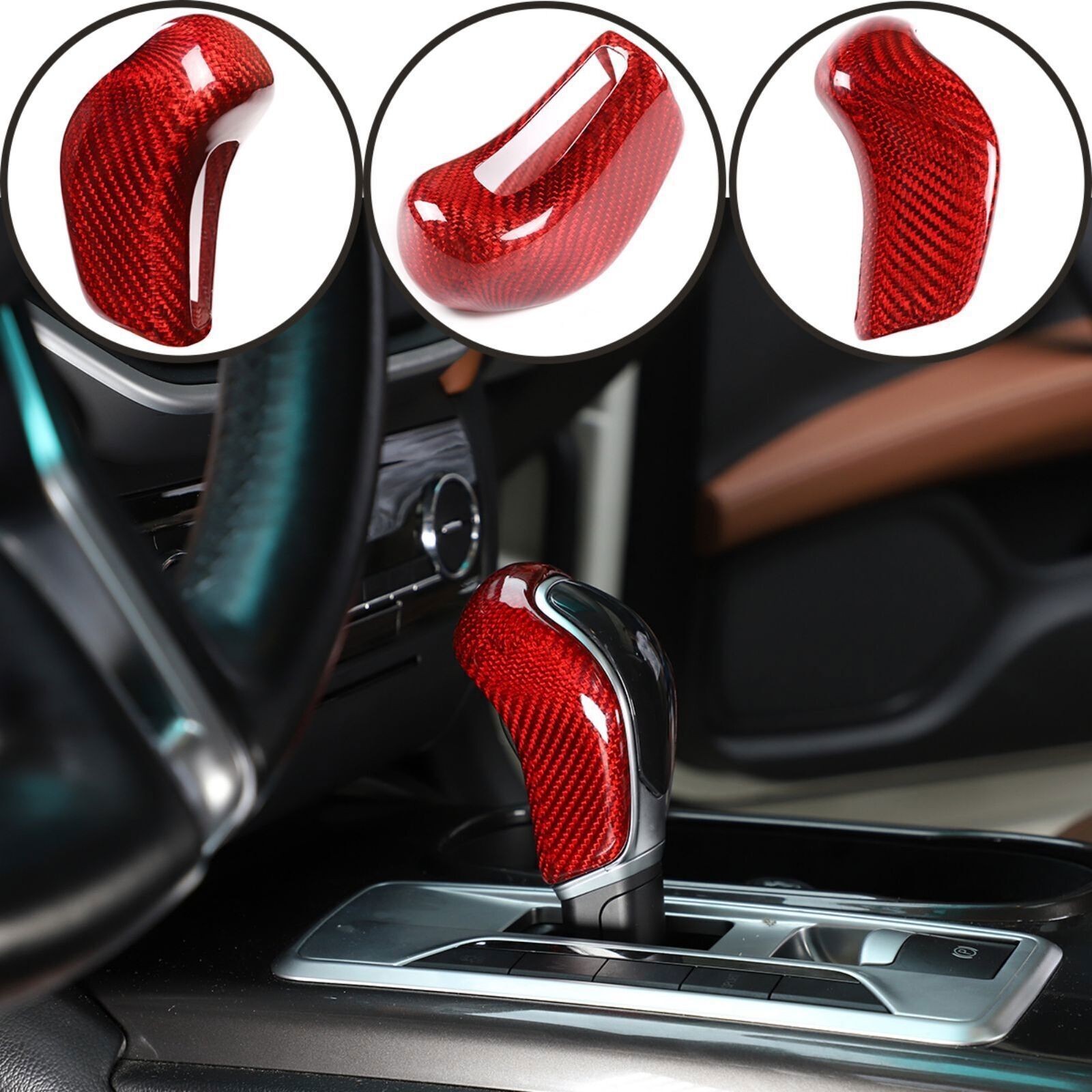 Red Carbon Fiber Gear Shift Knob Cover for Maserati Ghibli 2013-2018