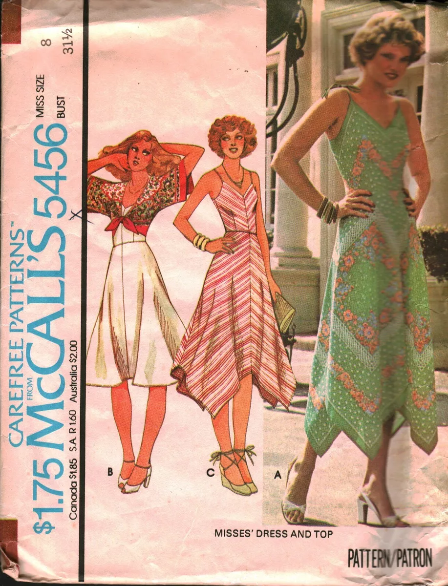 5456 Vintage McCalls SEWING Pattern Misses 1970s Dress Top Carefree Uneven  Hem