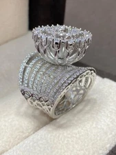 Luxury Unique Style Heavy Bridal Women's Ring With 5.37 CT Simulated Sapphire