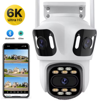 IP-Überwachungskamera mit drei Objektiven Außenkamera 6K HD drei Bildschirme CCTV-Cams UK