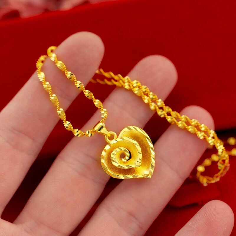 Women's Jewelry 24K Yellow Gold Plated Sweet Heart Pendant Chains