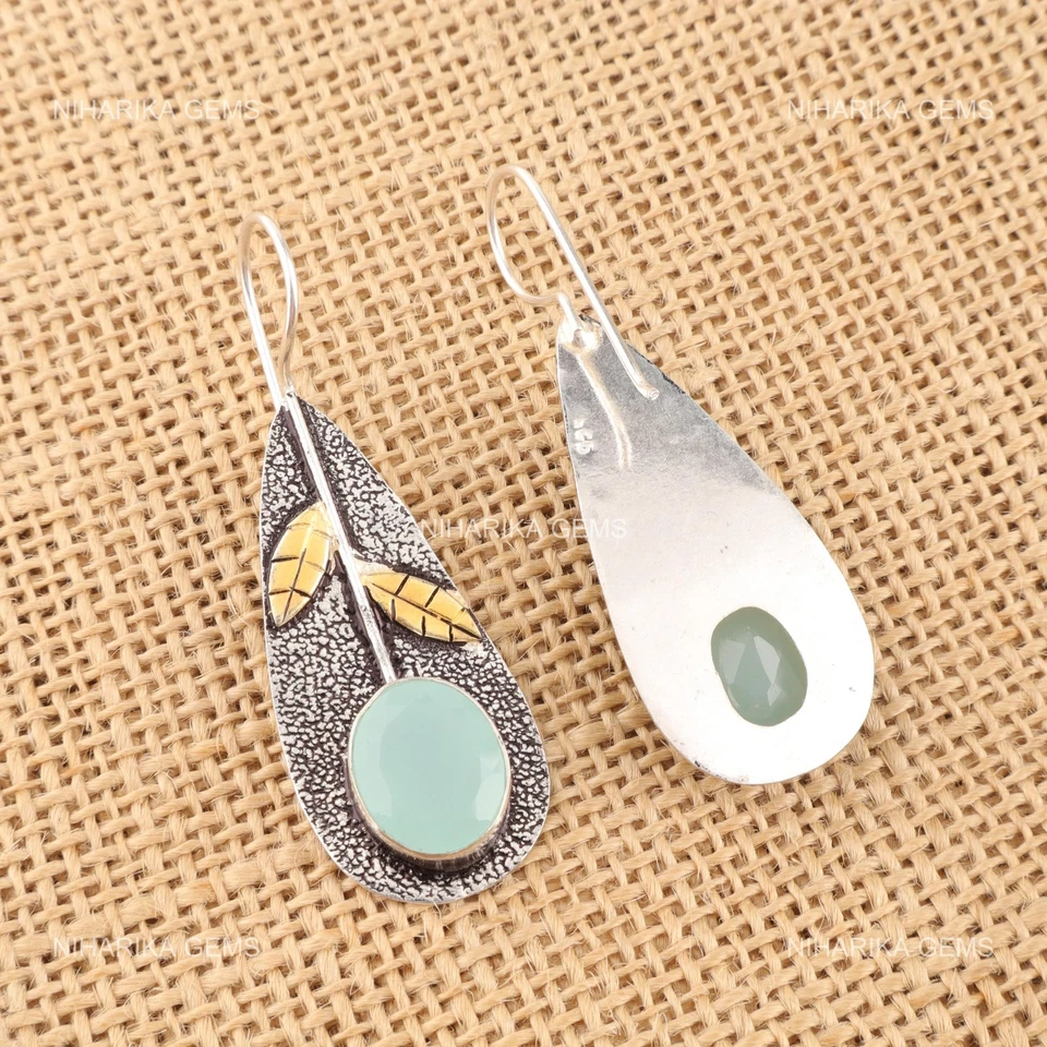 Orecchini Pendenti In Argento 925 Con Gemma Di ALCI CHALCEDONIO Per Cyber Monday - Immagine 3 di 4