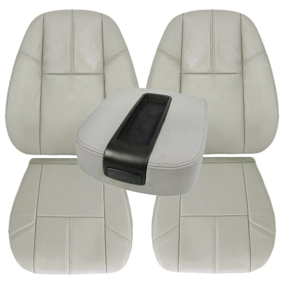 For 2007-13 2014 Chevy Suburban 1500 Front Bottom & Top Leather Seat Cover Gray - Image 3 of 4