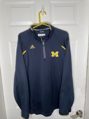 Michigan Wolverines Adidas Men s 1/3 Zip Up Lng Slv Sz XL Shirt  Embr Blu Maze 