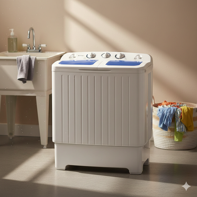 #ad 20lbs Compact Twin Tub Portable Washer Semi Automatic Spinner Costway w Spin Dr $104.00