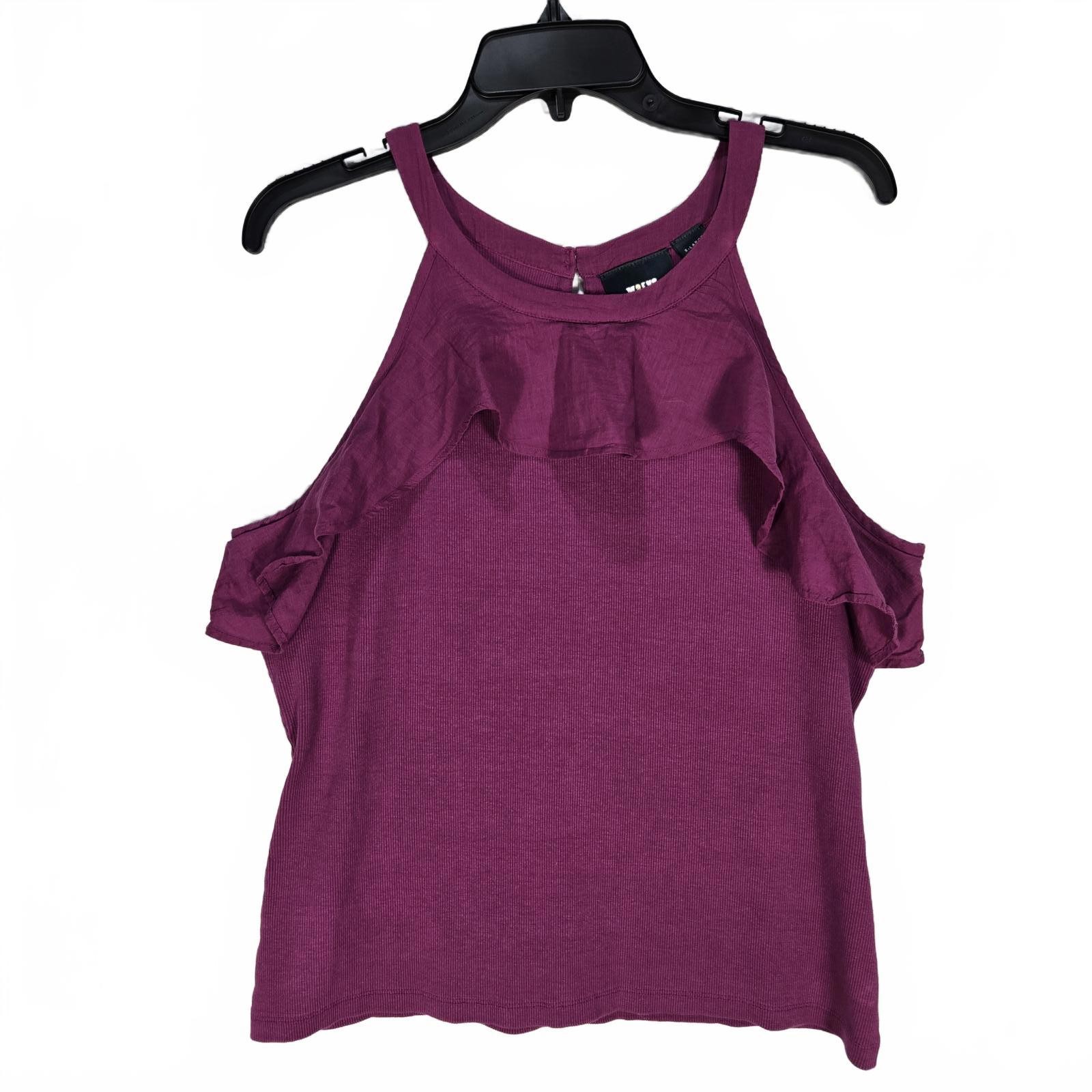 Maeve by Anthro Ruffle Ribbed Knit Halter Tank Top Women's Size XL Berry Fuchsia